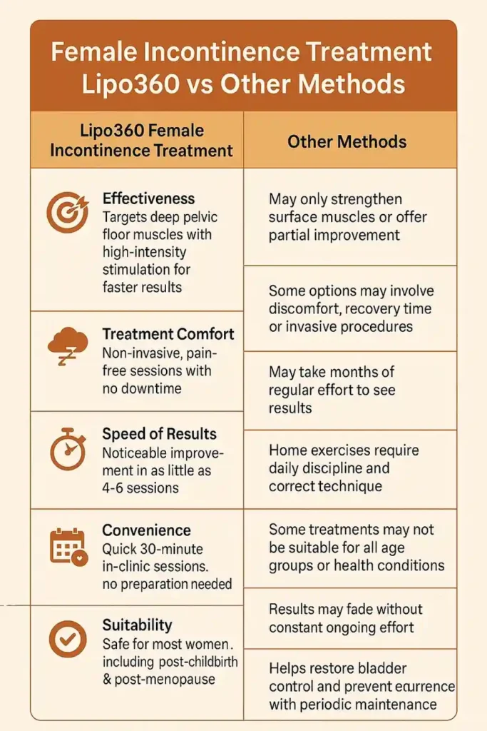 Comprehensive Guide To Female Incontinence Treatment Options 1 Table showing benefits of incontinence treatment Bognor Regis